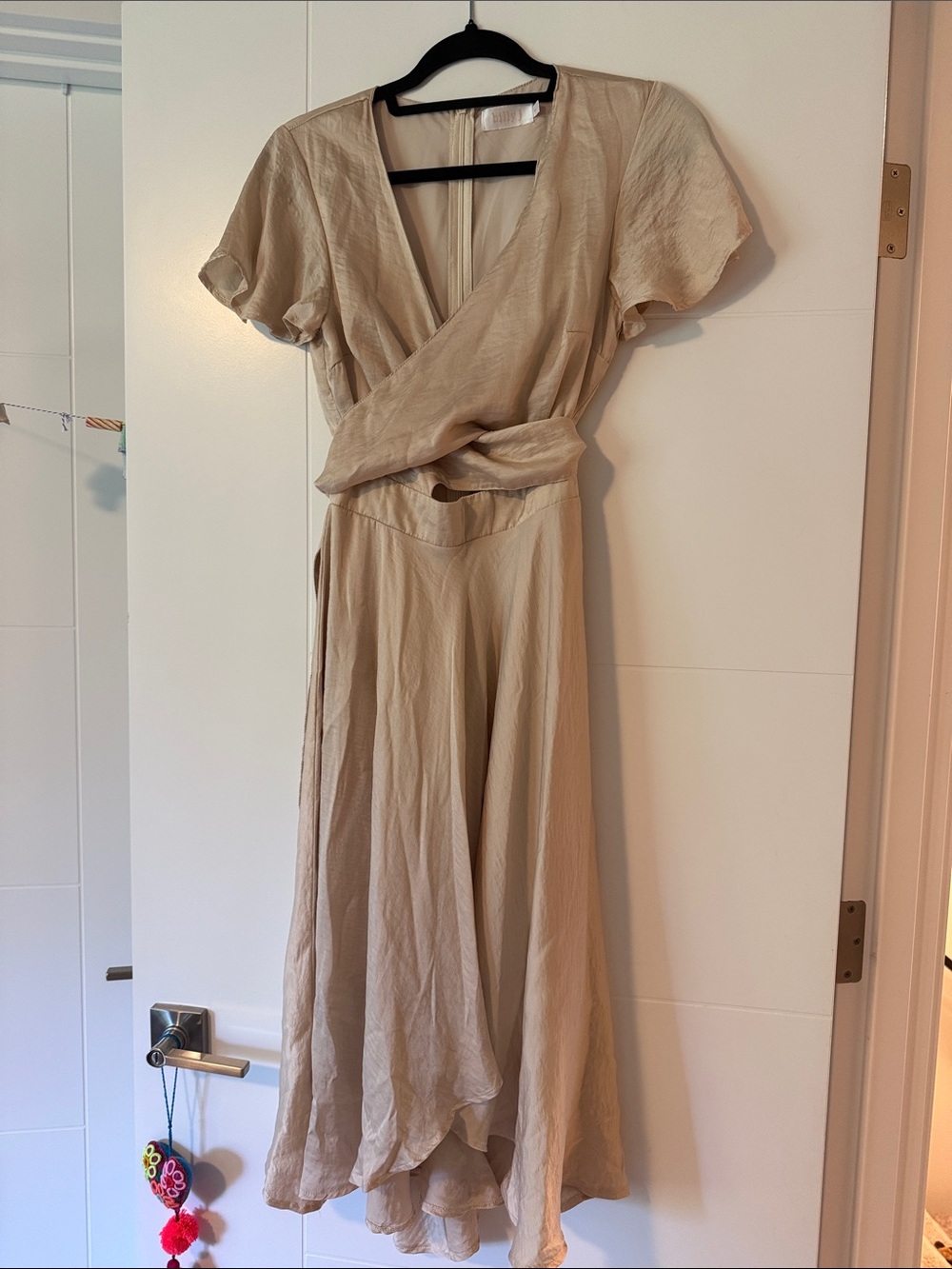 Women's High-Low Wrap Dress in Beige